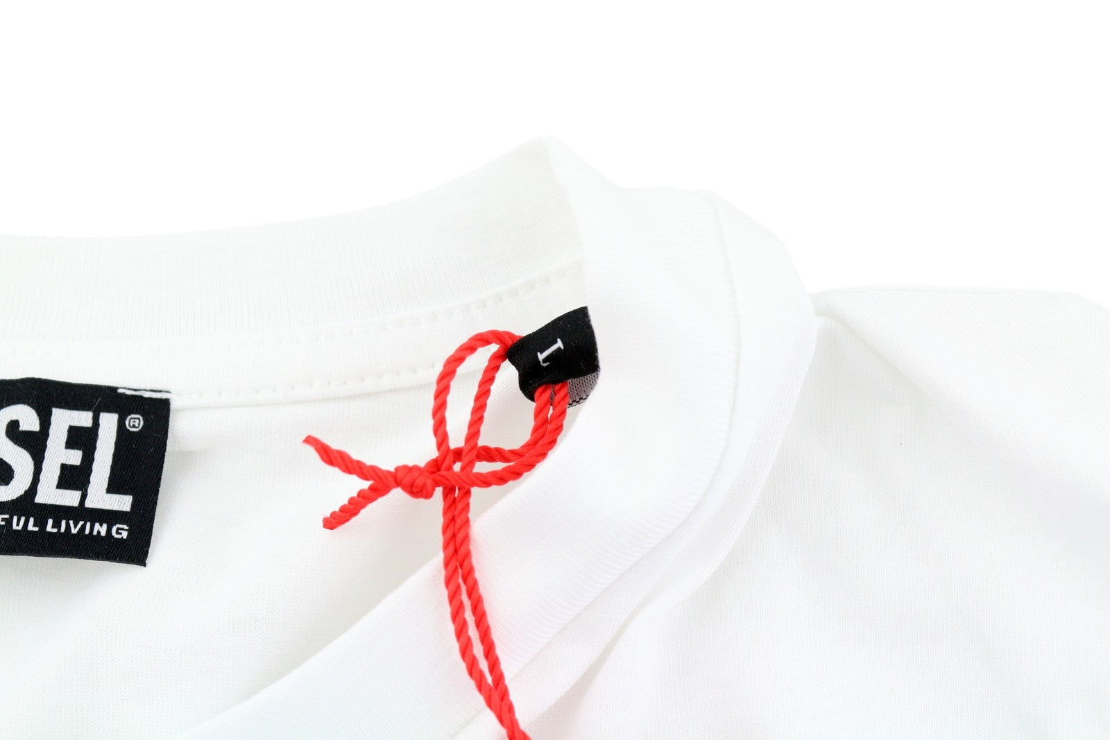 DIESEL T-Just-Small-New D Logo vyriški marškinėliai L dydžio, balti, trumpomis rankovėmis, medvilniniai 