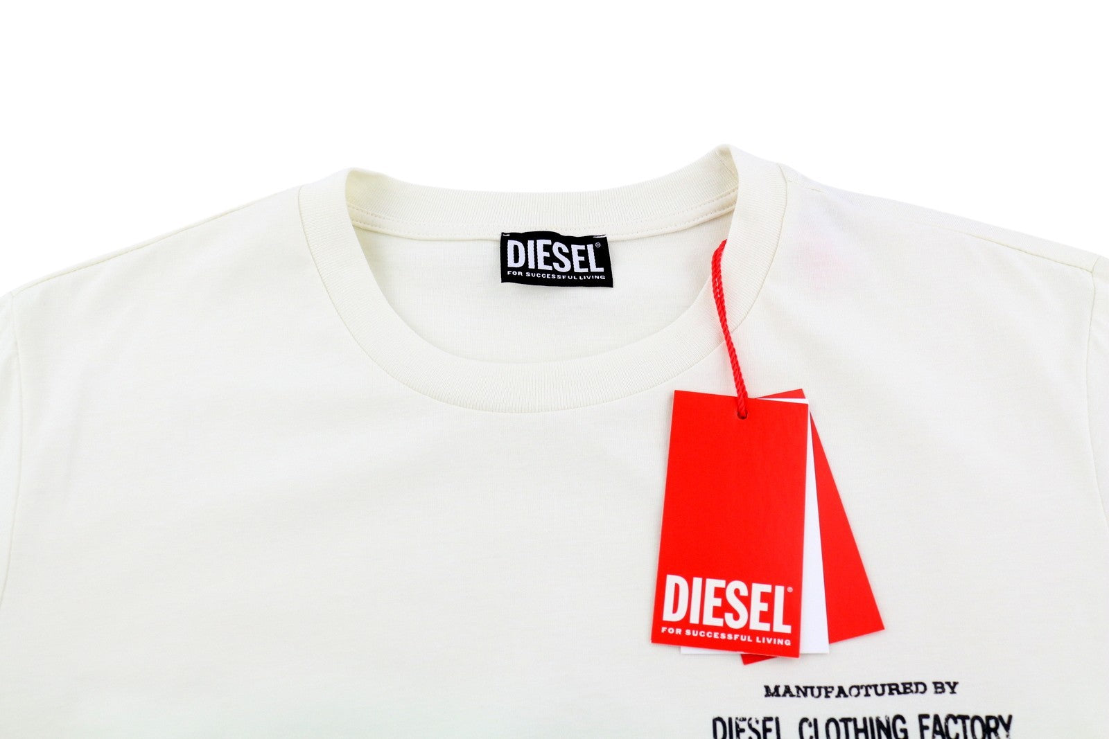 DIESEL T-Diegor-C5 vyriški marškinėliai L dydžio, dramblio kaulo spalvos, trumpomis rankovėmis, apvalios iškirptės formos, medvilnės mišinio logotipu. 