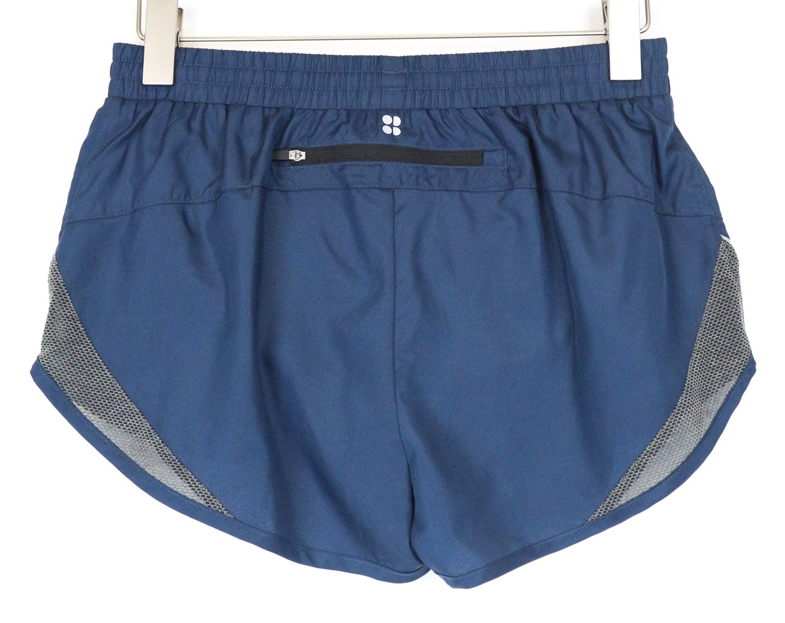 SWEATY BETTY W29 mėlyni moteriški šortai su užtrauktuku ir kišenėmis, užtraukiami sportiniai drabužiai 