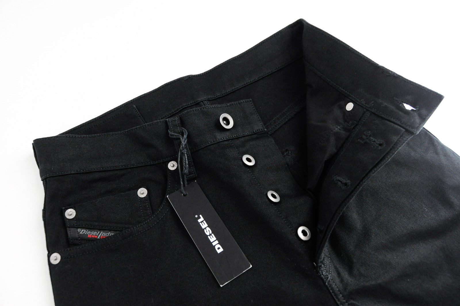 Men's DIESEL Jiffery Trousers W27 Black Cotton Stretch Straight Fit