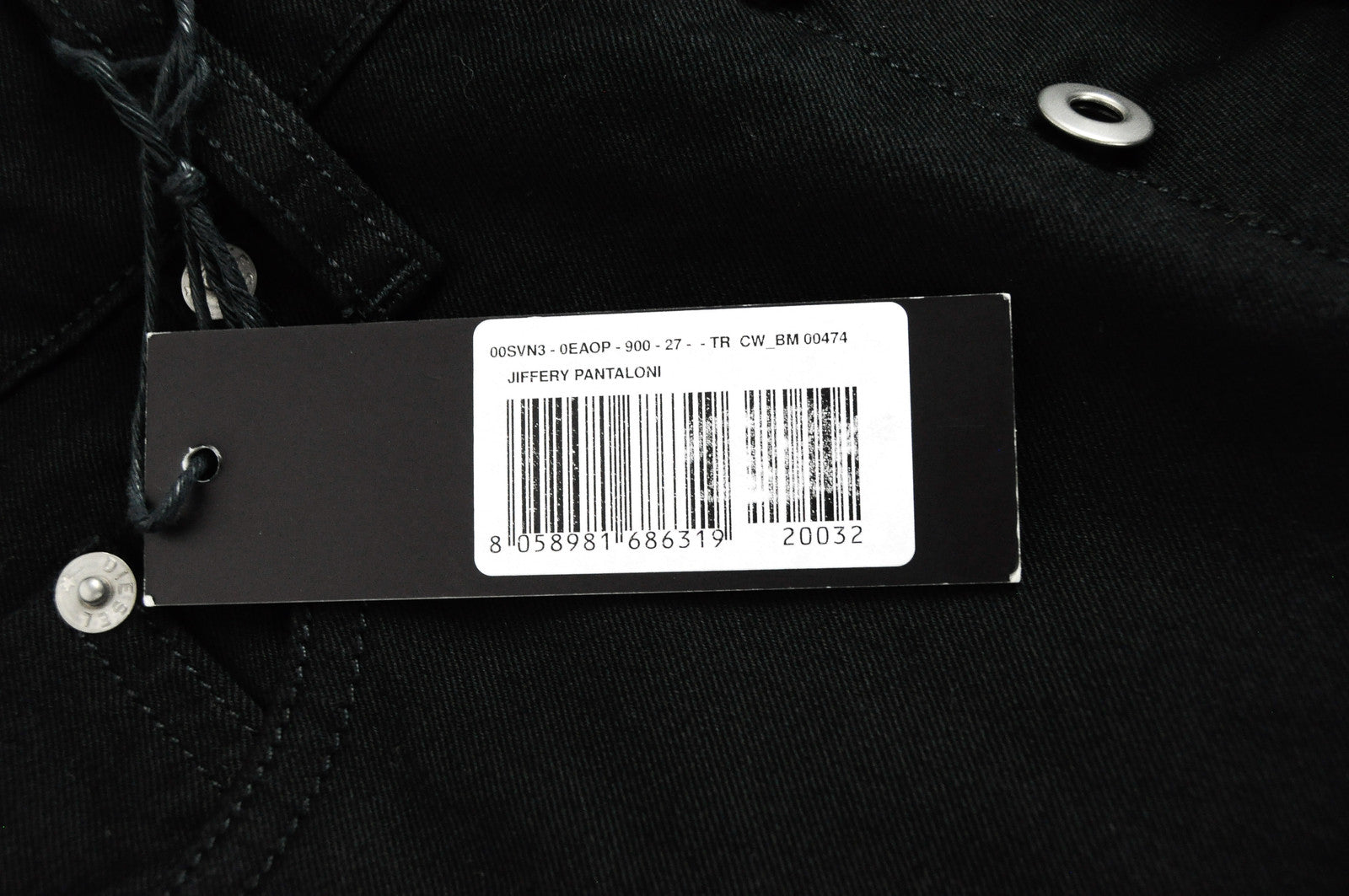 Men's DIESEL Jiffery Trousers W27 Black Cotton Stretch Straight Fit