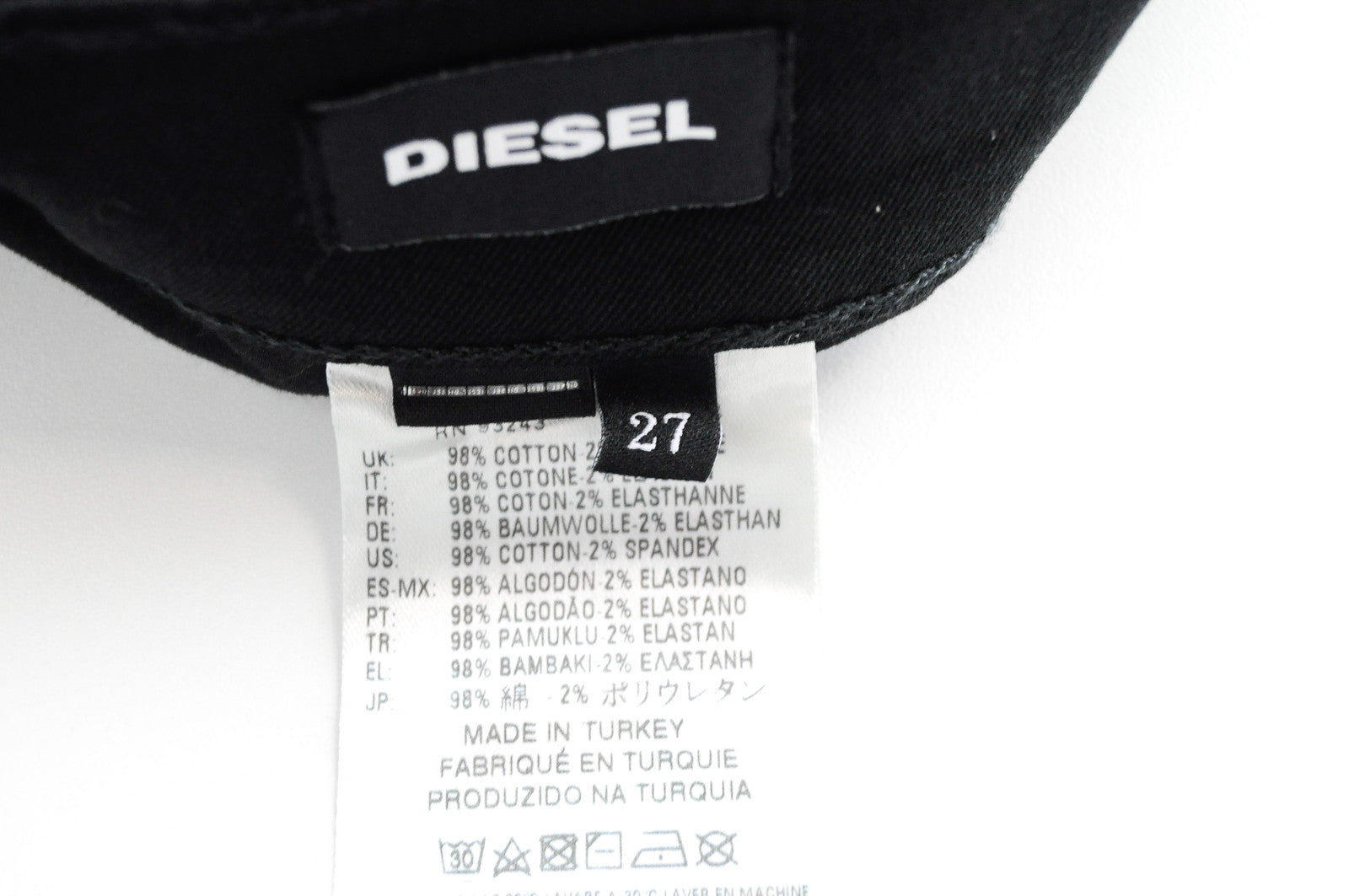 Men's DIESEL Jiffery Trousers W27 Black Cotton Stretch Straight Fit