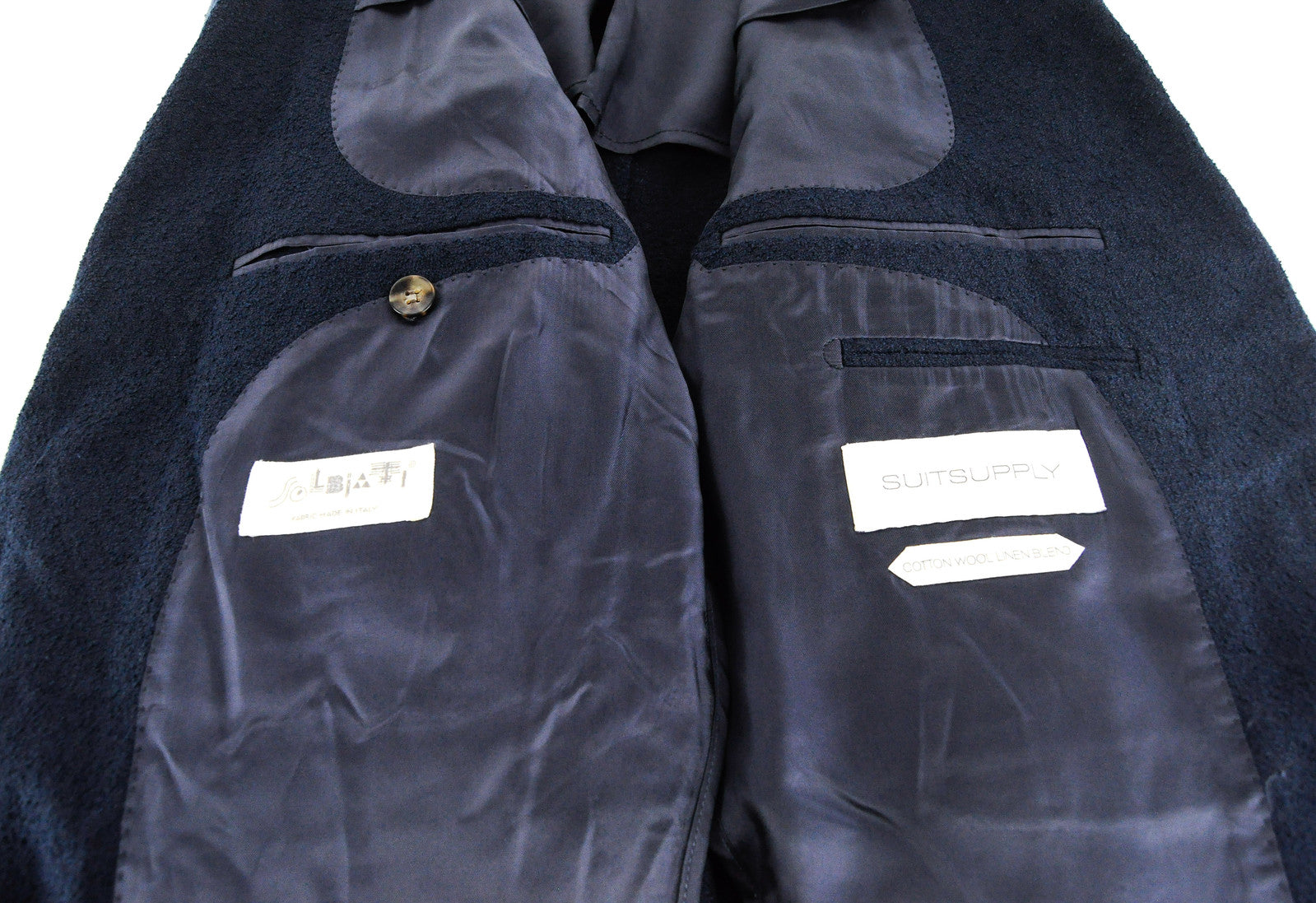 Vyriškas SUITSUPPLY Havanos švarkas UK44R Slim-on tamsiai mėlynas oficiali vilna medvilnė linas 