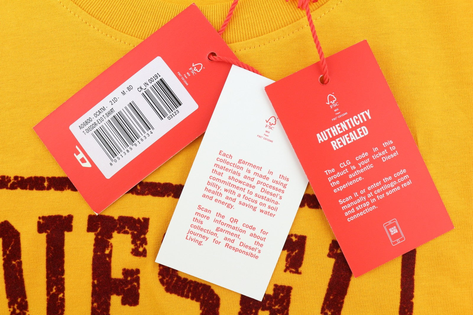 DIESEL T-Diegor-E10 Men T-Shirt M Orange Short Sleeved Crew Neck Tricot Logo