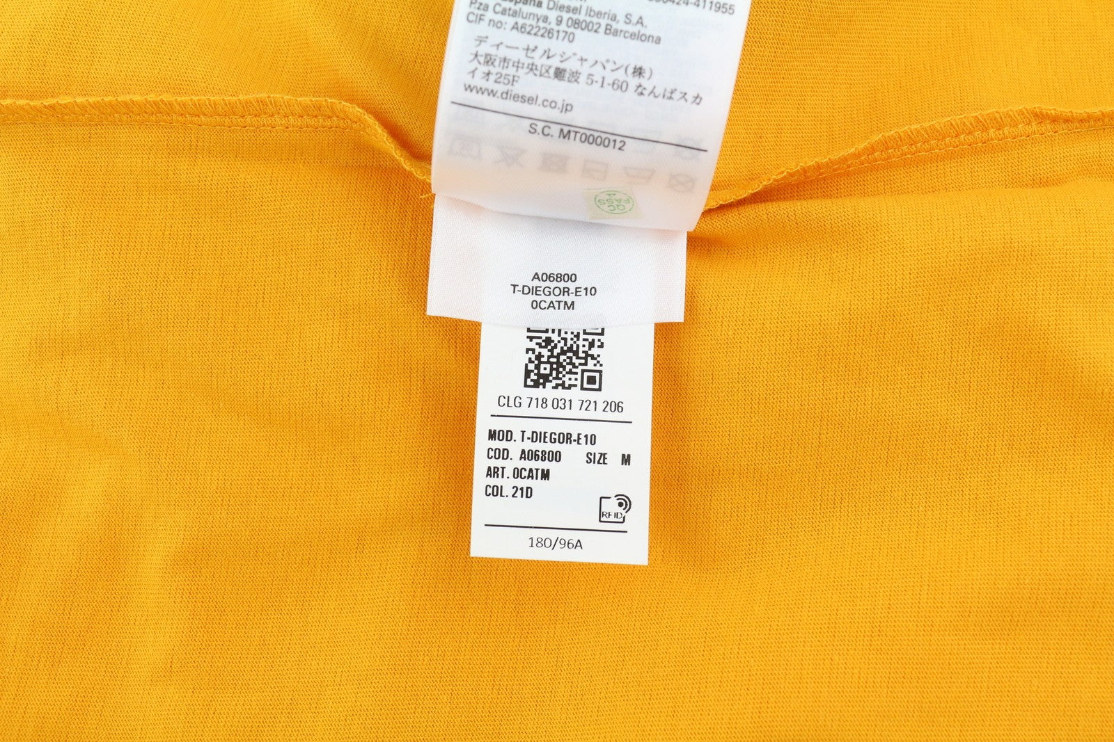 DIESEL T-Diegor-E10 Men T-Shirt M Orange Short Sleeved Crew Neck Tricot Logo