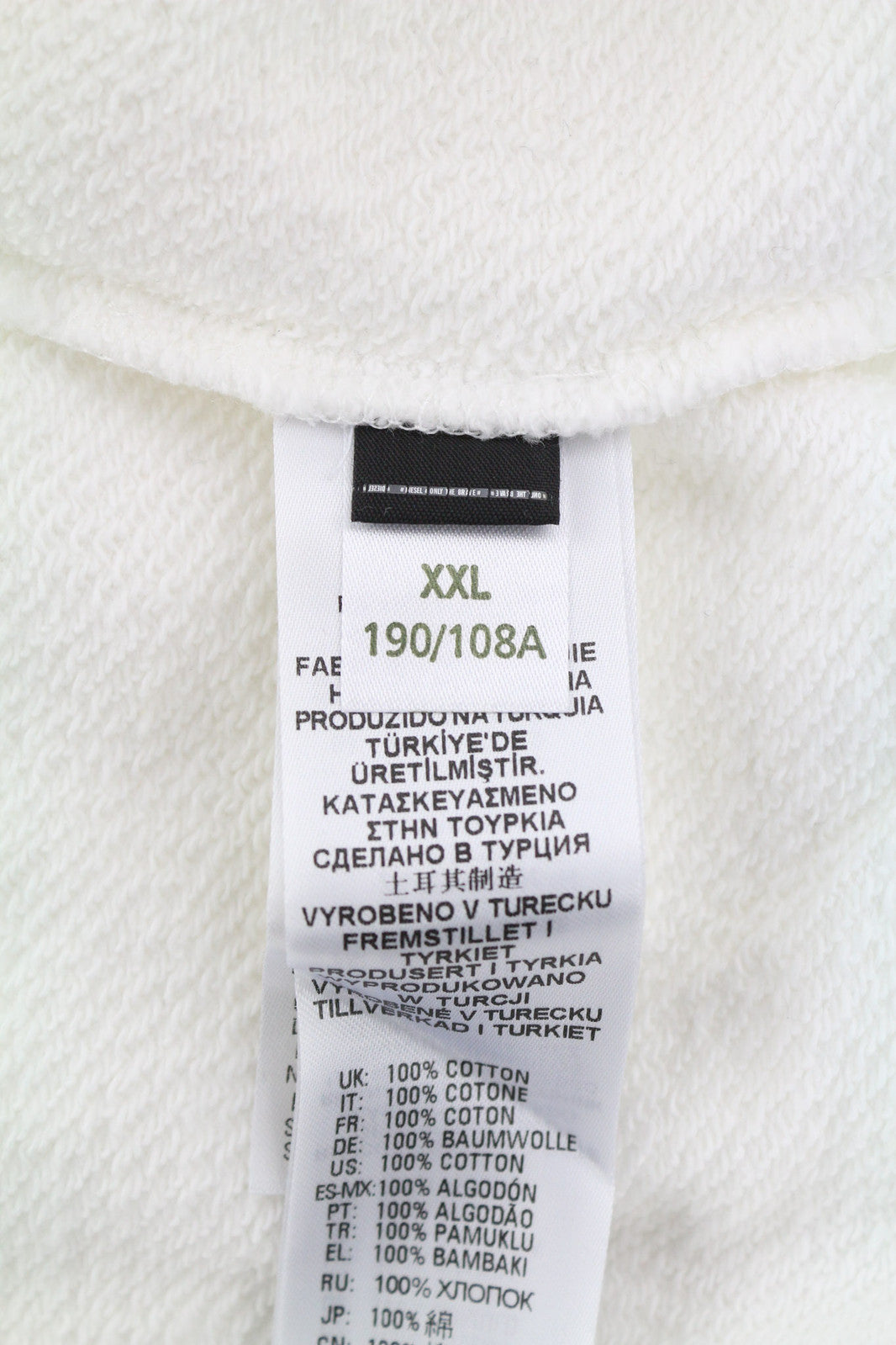 DIESEL D4D-21 vyriškas džemperis su gobtuvu, 2XL dydžio, baltas medvilninis megztinis su kengūros kišene, rekomenduojama kaina – 175 € 