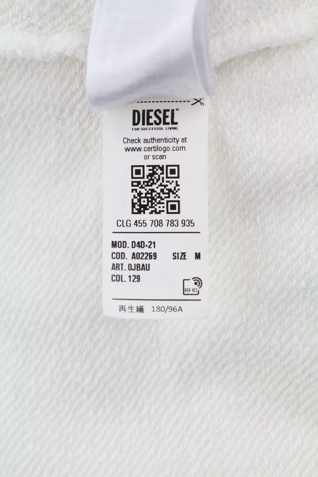 DIESEL D4D-21 vyriškas džemperis su gobtuvu M, baltas, medvilninis, megztinis su kengūros kišene, RRP 175 € 