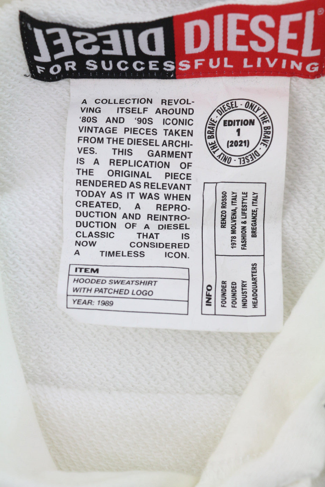 DIESEL D4D-21 vyriškas džemperis su gobtuvu M, baltas, medvilninis, megztinis su kengūros kišene, RRP 175 € 