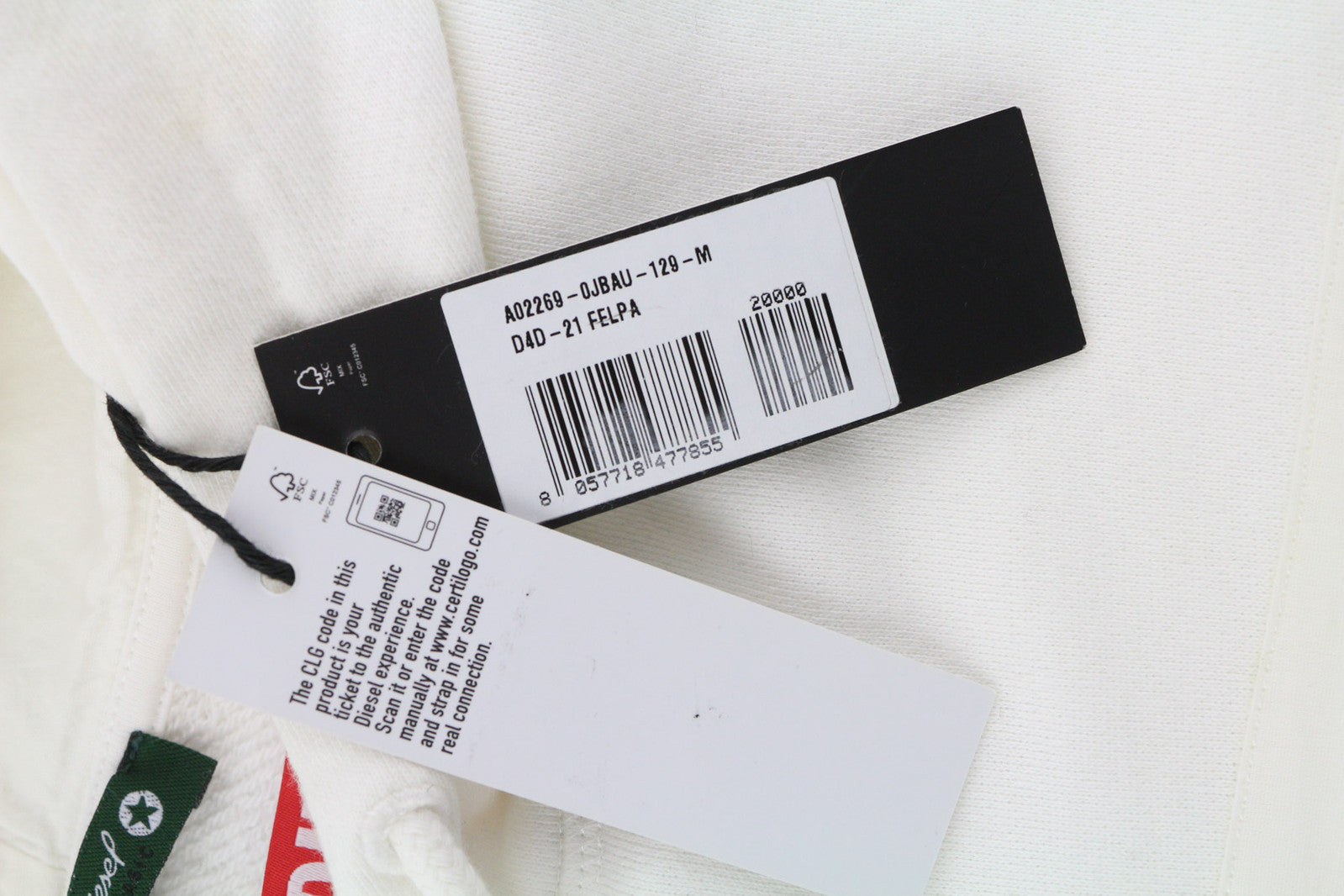 DIESEL D4D-21 vyriškas džemperis su gobtuvu M, baltas, medvilninis, megztinis su kengūros kišene, RRP 175 € 