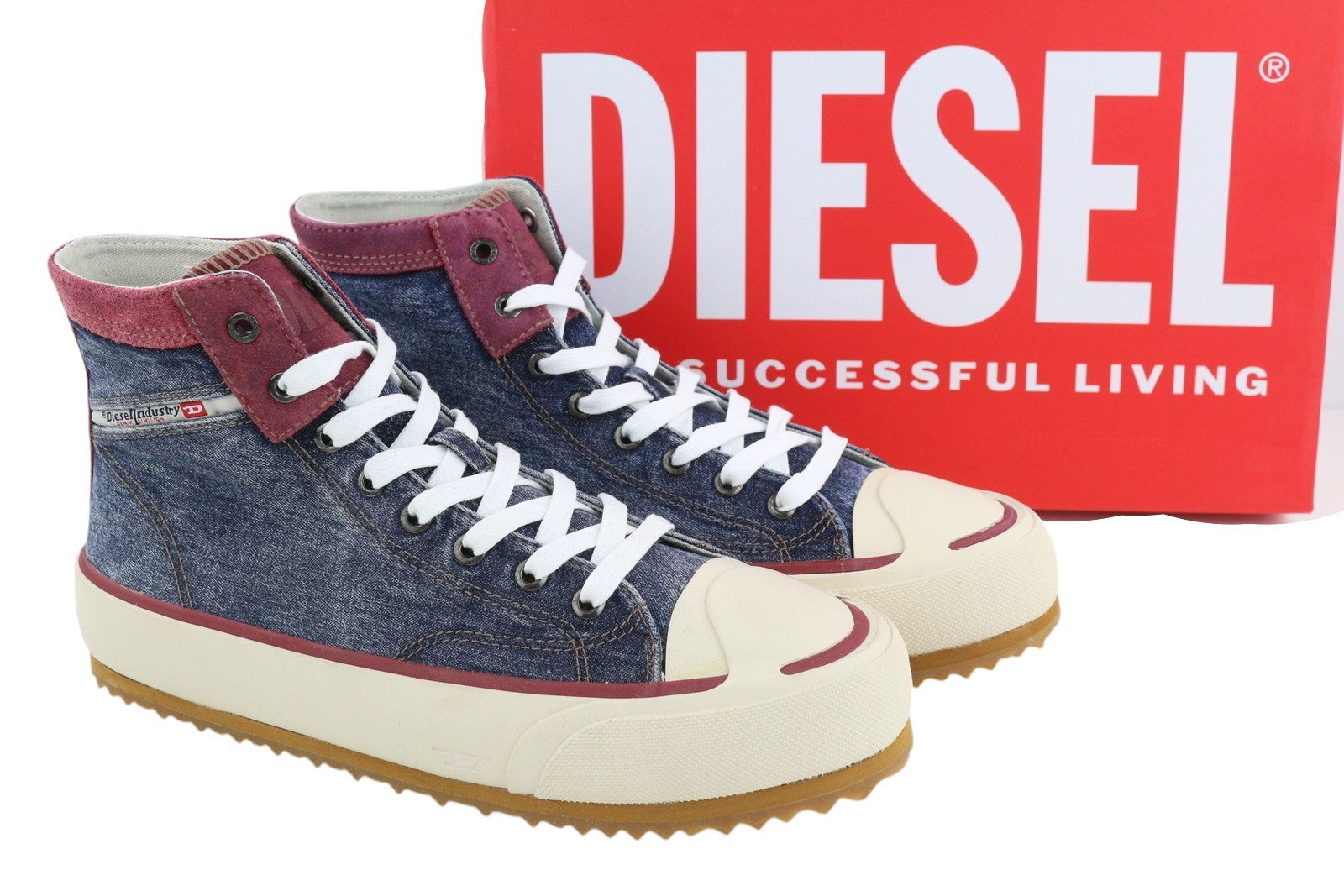 DIESEL S-Principia Mid vyriški sportbačiai, EU45, aukšti pakulniai, nėriniuoti, džinsinio audinio, migdolų nosies, RRP 160 € 