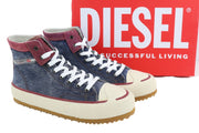 DIESEL S-Principia Mid vyriški sportbačiai, EU45, aukšti pakulniai, nėriniuoti, džinsinio audinio, migdolų nosies, RRP 160 € 