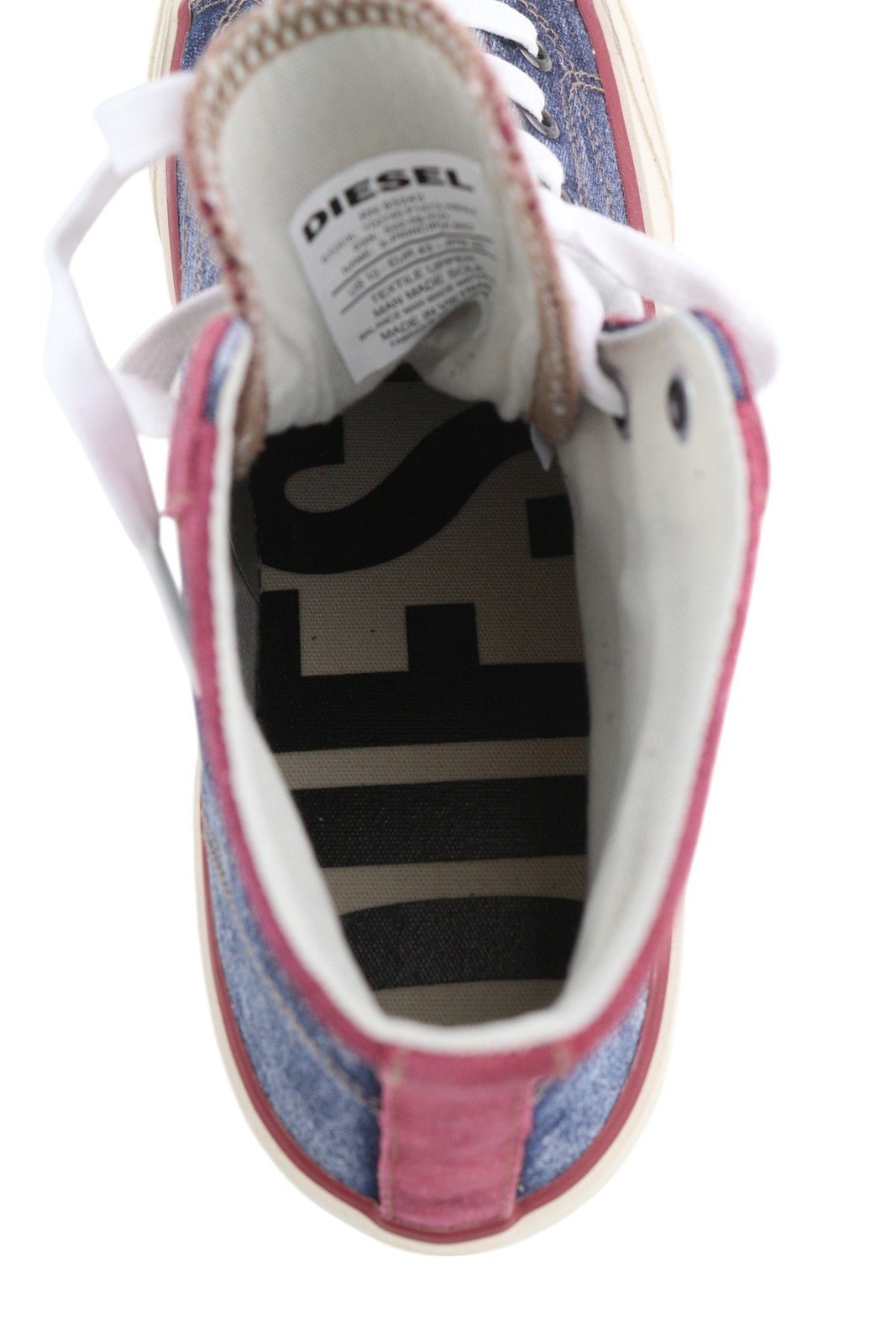 DIESEL S-Principia Mid vyriški sportbačiai, EU45, aukšti pakulniai, nėriniuoti, džinsinio audinio, migdolų nosies, RRP 160 € 