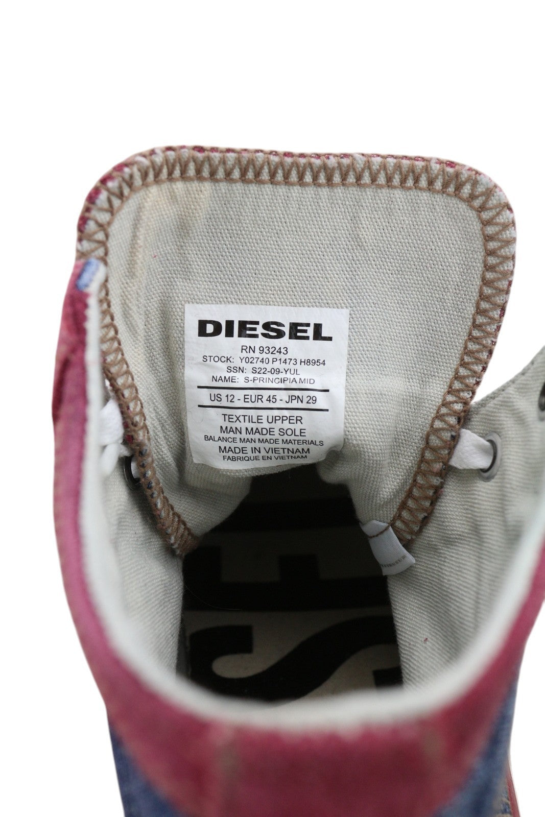 DIESEL S-Principia Mid vyriški sportbačiai, EU45, aukšti pakulniai, nėriniuoti, džinsinio audinio, migdolų nosies, RRP 160 € 