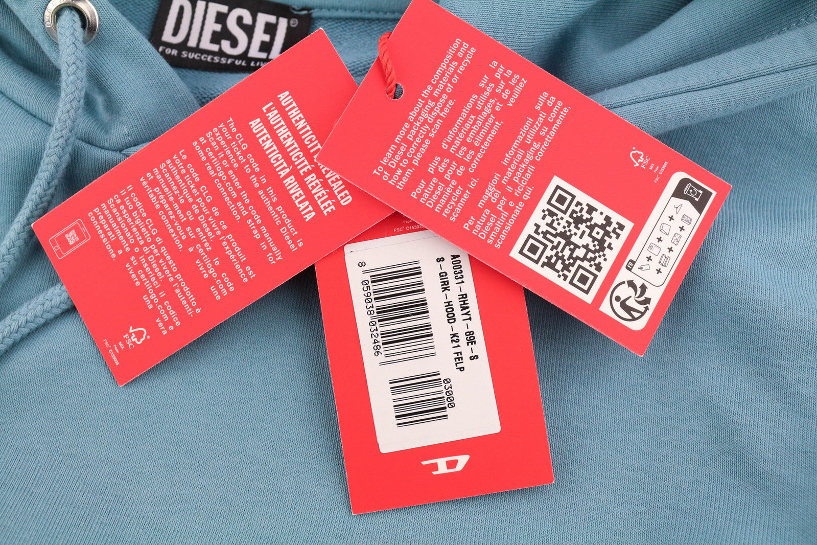 DIESEL S-Girk-Hood-K21 vyriškas džemperis su gobtuvu, mėlynas, megztinis, didelis, kengūros formos, rekomenduojama kaina – 110 € 