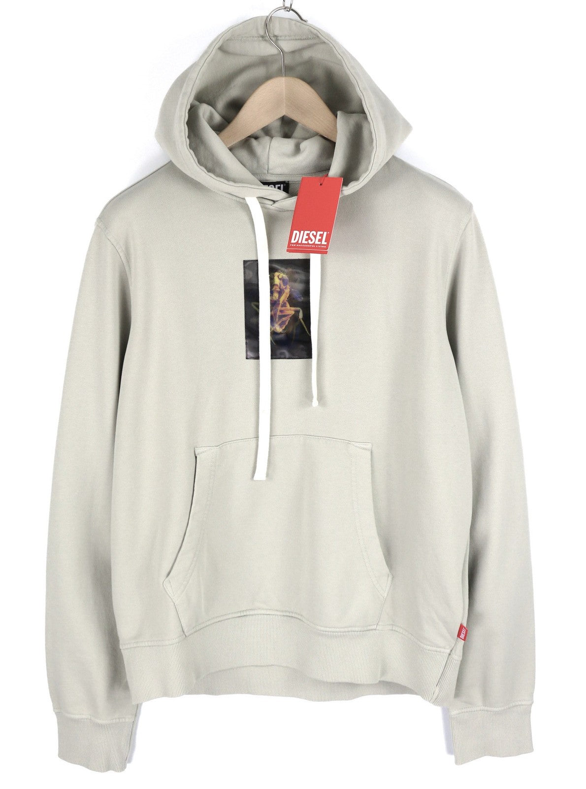 DIESEL S-Ginn-Hood-E2 vyriškas džemperis su gobtuvu, L dydžio, pilkas, megztinis su kengūra, didelis, rekomenduojama kaina – 195 € 