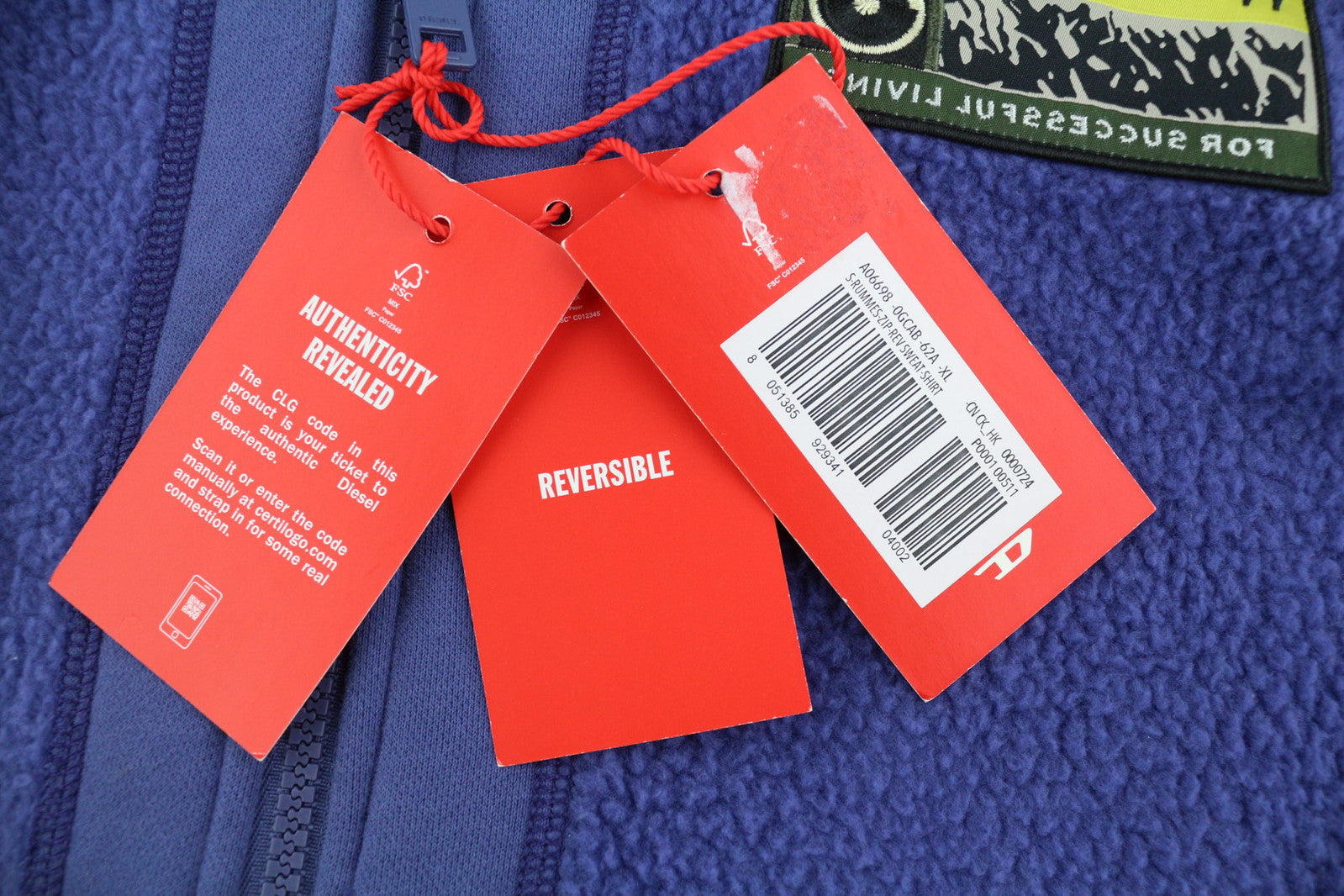 DIESEL S-Rummes-Zip-Rev vyriškas džemperis su gobtuvu, XL, mėlynas, rekomenduojama kaina – 250 €, su didelėmis flisinėmis kišenėmis 