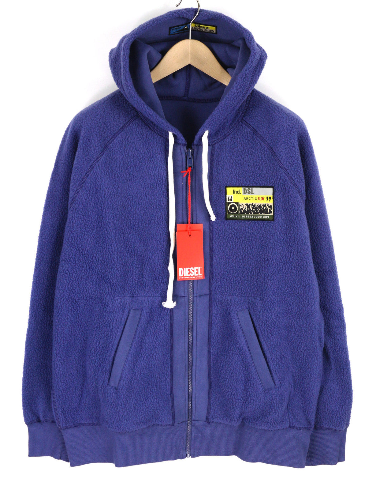 DIESEL S-Rummes-Zip-Rev vyriškas džemperis su gobtuvu, L, mėlynas, rekomenduojama kaina – 250 €, su didelėmis flisinėmis kišenėmis. 