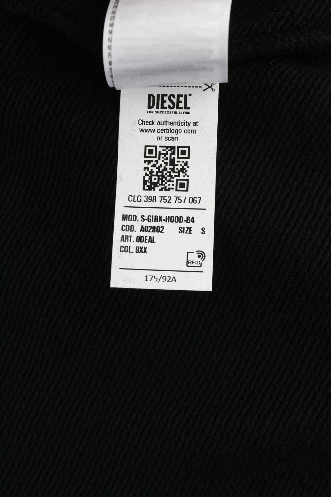 DIESEL S-Girk-Hood-B4 vyriškas džemperis su gobtuvu S, juodos spalvos, megztinis su kengūra, didelis dydis, RRP150