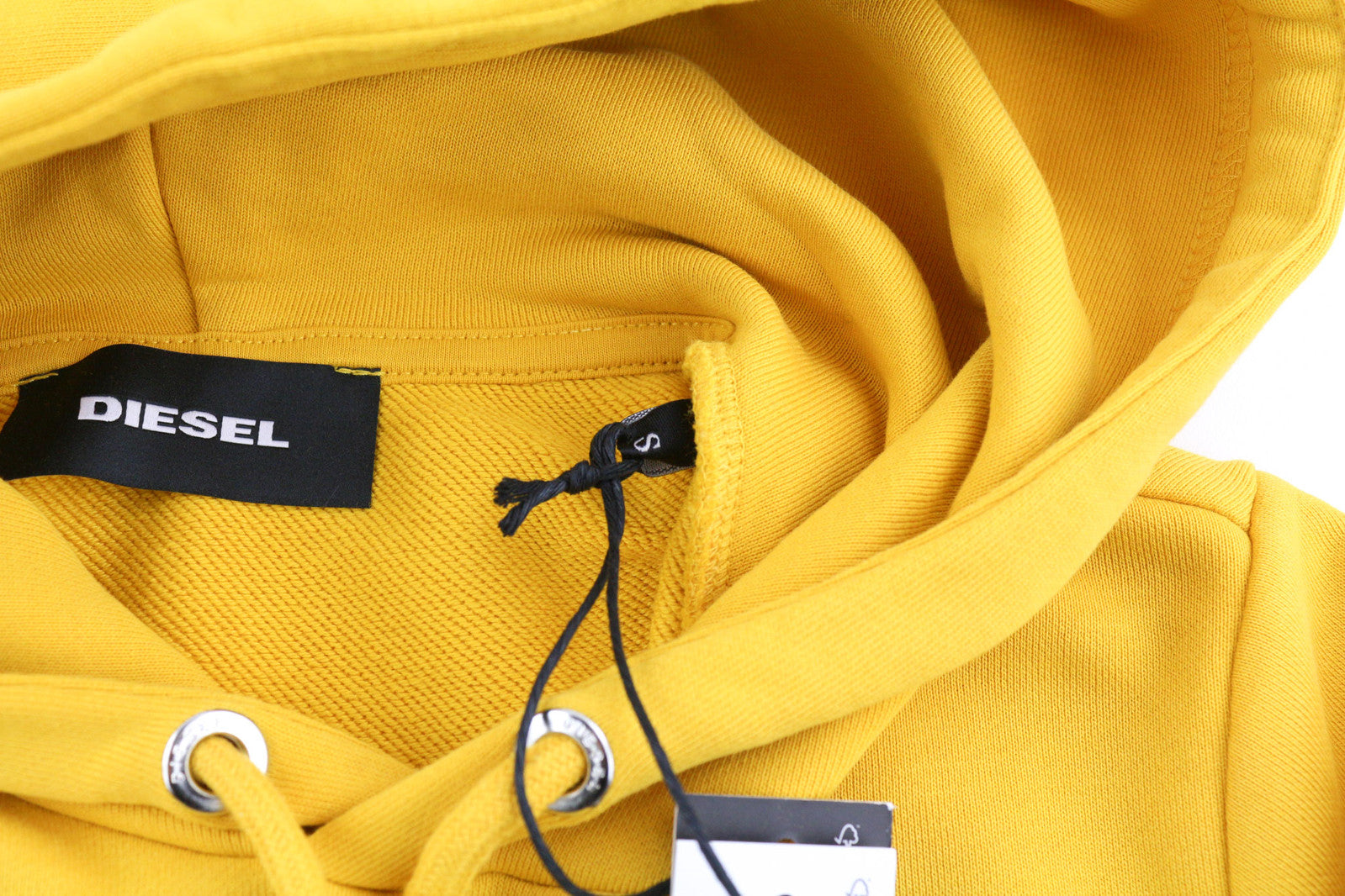 DIESEL S-Girk-Hood-Cuty vyriškas džemperis su gobtuvu S dydžio, geltonas, megztinis su kengūra, didelis dydis, RRP140 