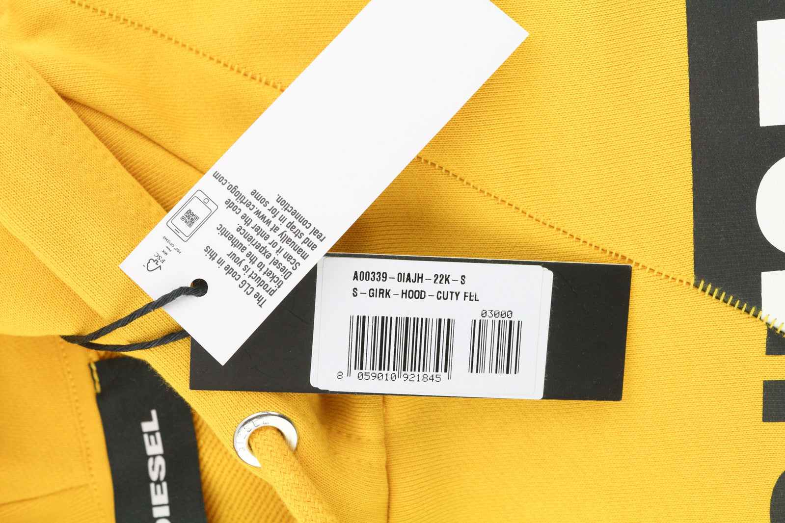 DIESEL S-Girk-Hood-Cuty vyriškas džemperis su gobtuvu S dydžio, geltonas, megztinis su kengūra, RRP 140 €, didelis dydis 