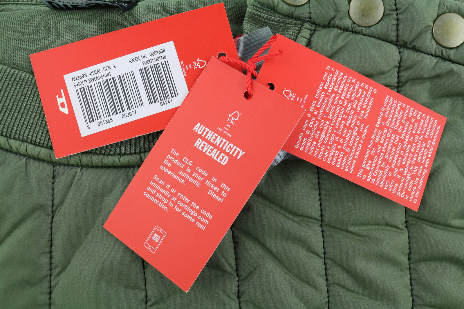 DIESEL S-Holty vyriškas džemperis, L dydžio, žalias, megztinis su paminkštinimu, dygsniuota apvalia kaklo linija, RRP225