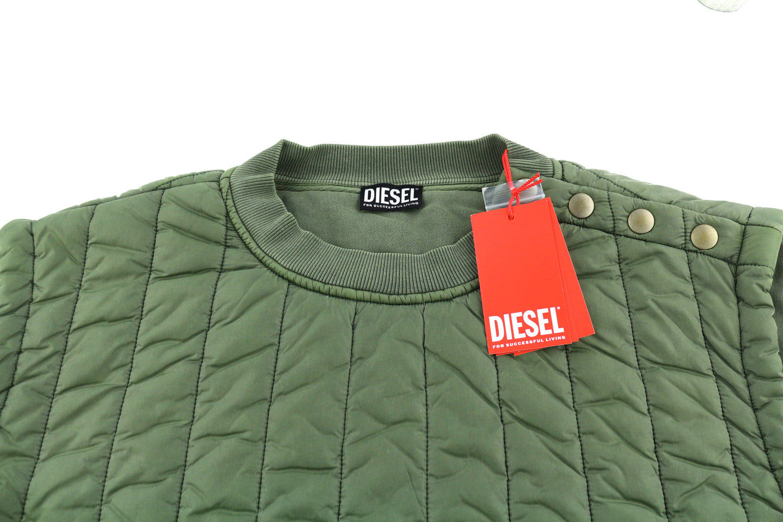 DIESEL S-Holty vyriškas džemperis L dydžio, žalias, su pašiltinimu, dygsniuotas, RRP 225 € 