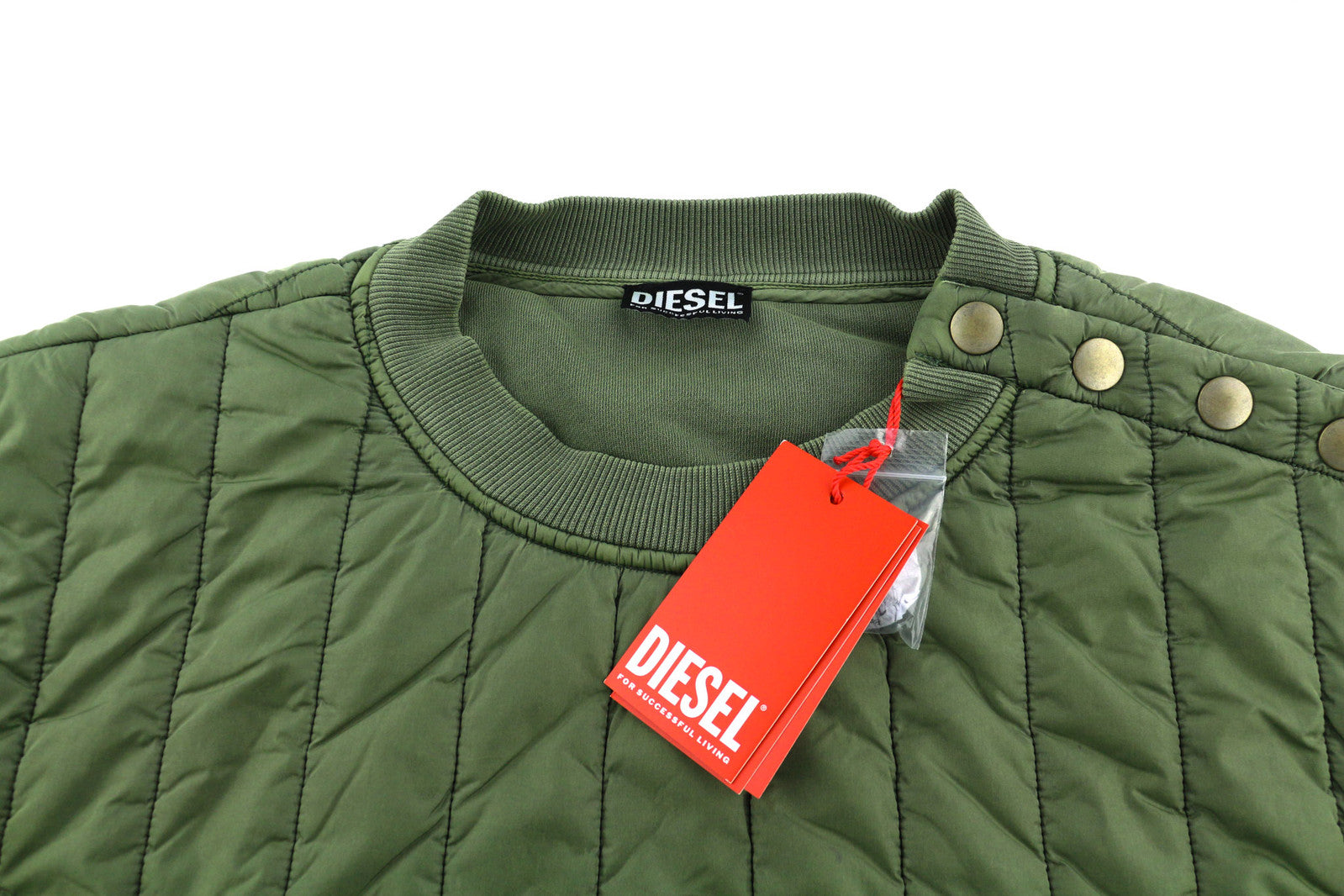 DIESEL S-Holty vyriškas džemperis, L, žalias, megztinis su pamušalu, dygsniuotas, RRP 225 € 