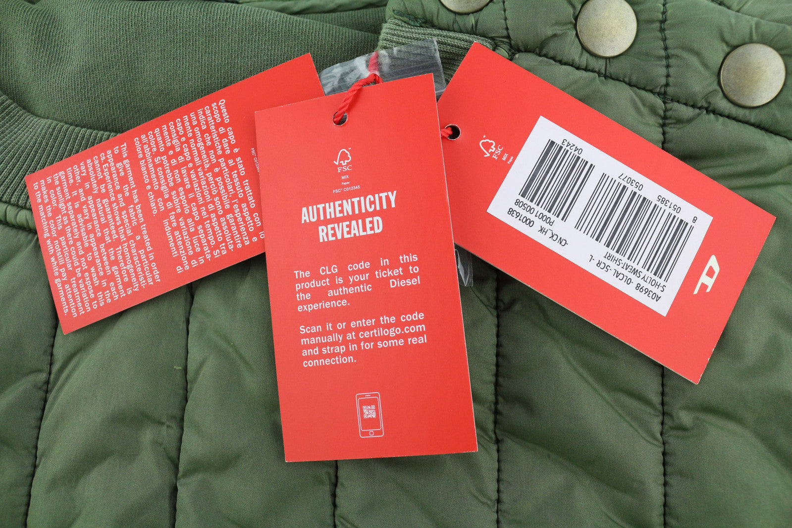 DIESEL S-Holty vyriškas džemperis, L, žalias, megztinis su pamušalu, dygsniuotas, RRP 225 € 