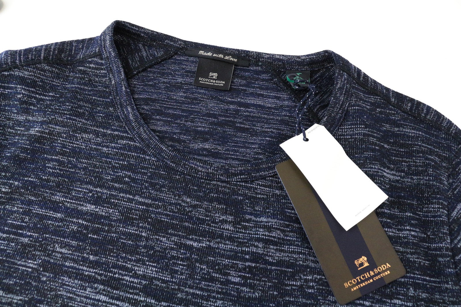 SCOTCH &amp; SODA Tamsiai mėlyni S dydžio vyriški marškinėliai su medvilnės mišinio trumpomis rankovėmis, tamprūs 