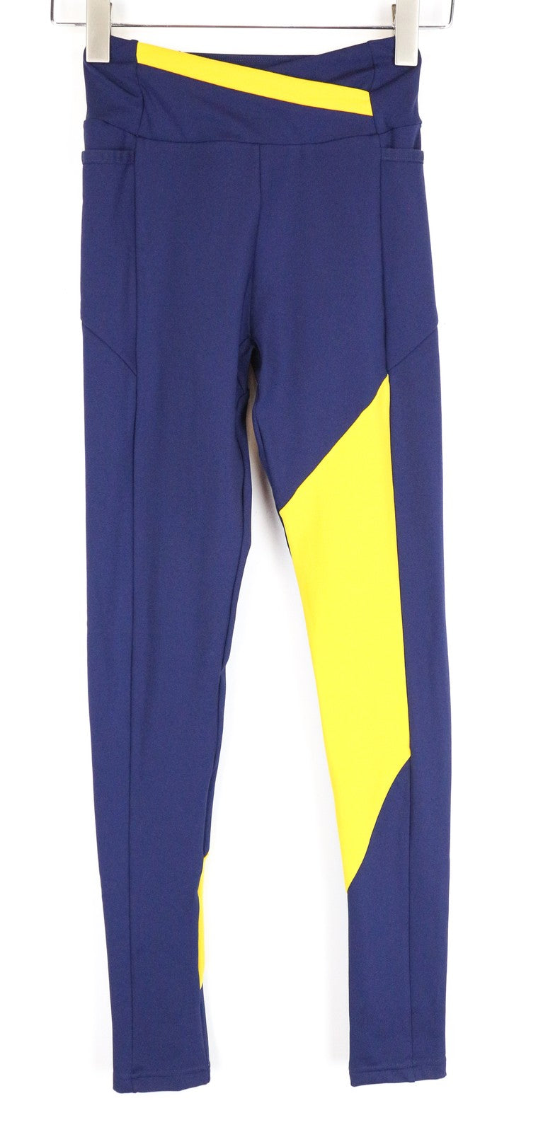 GYMSHARK violetinės/geltonos moteriškos XS dydžio tamprės su kišenėmis 