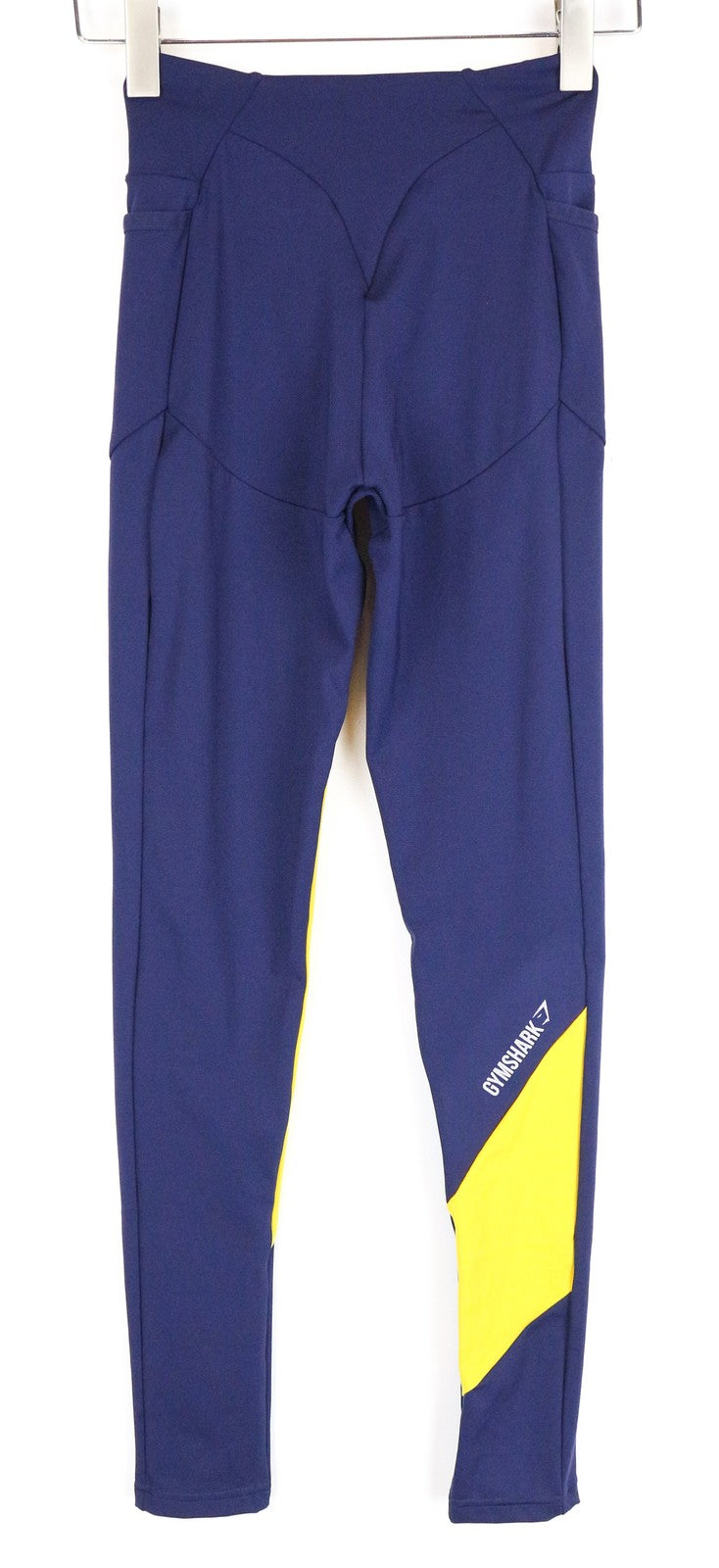 GYMSHARK violetinės/geltonos moteriškos XS dydžio tamprės su kišenėmis 