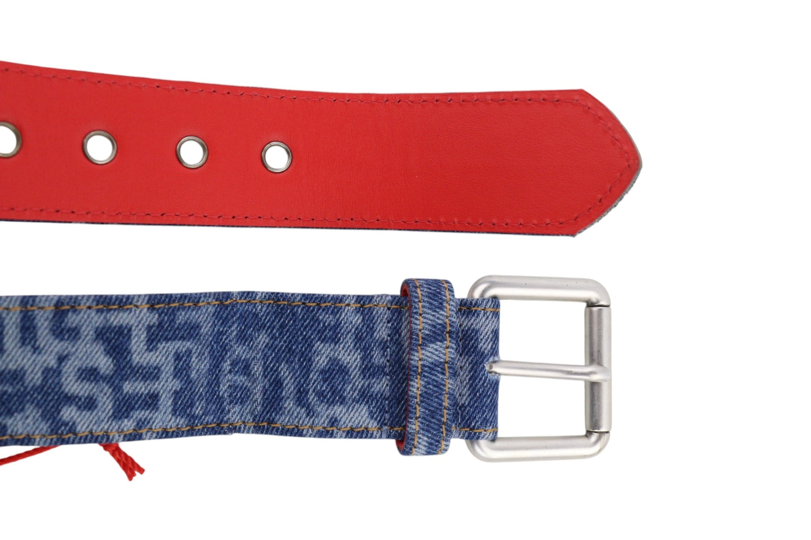 DIESEL B-Monogram vyriškas diržas, 105 cm, mėlynos odos, džinsinio rašto, laisvalaikio stiliaus, rekomenduojama kaina – 150 € 