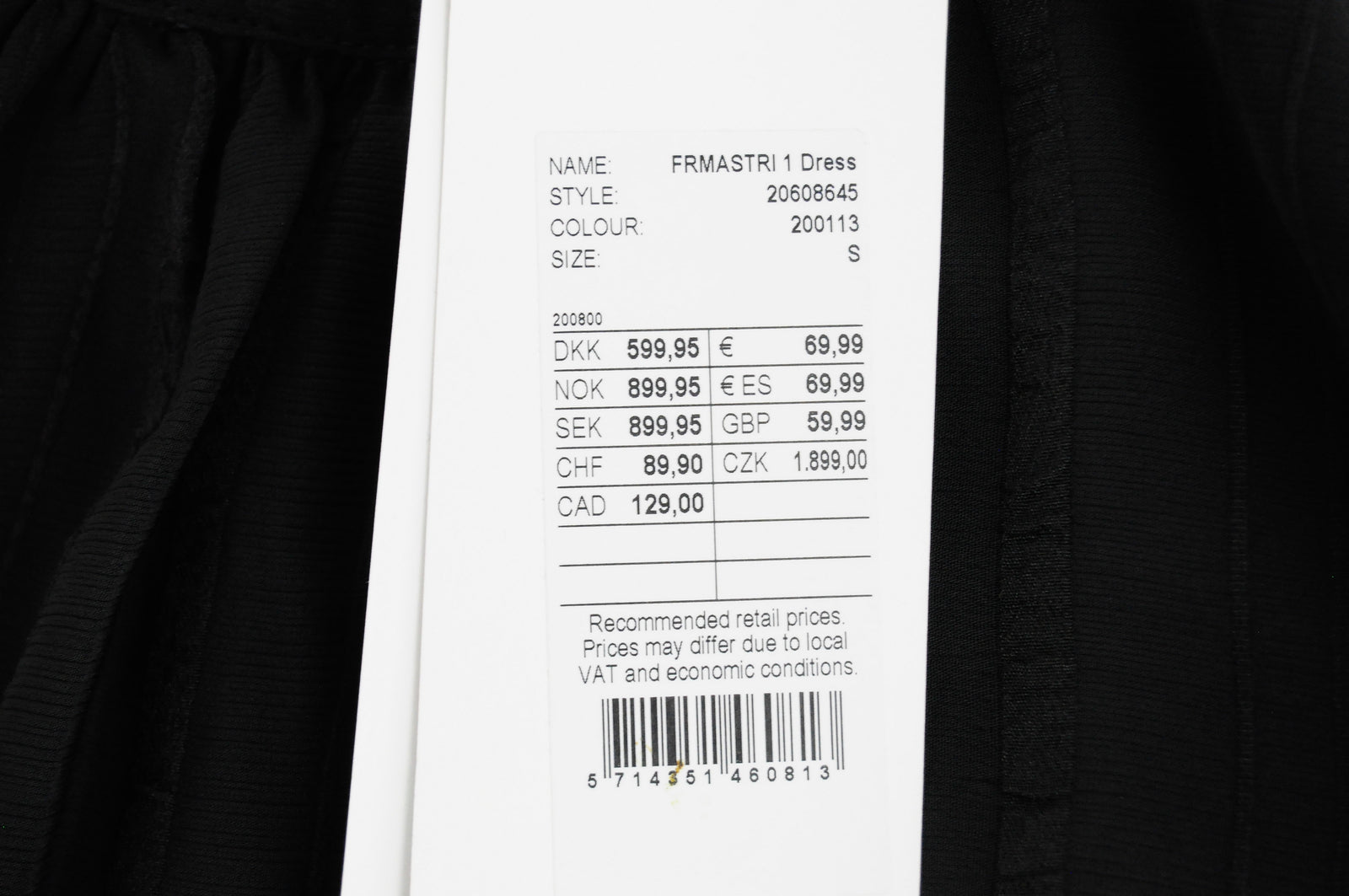 FRANSA Women Dress S Black Round Neck Long Sleeved Pleated Mid-Length Lined