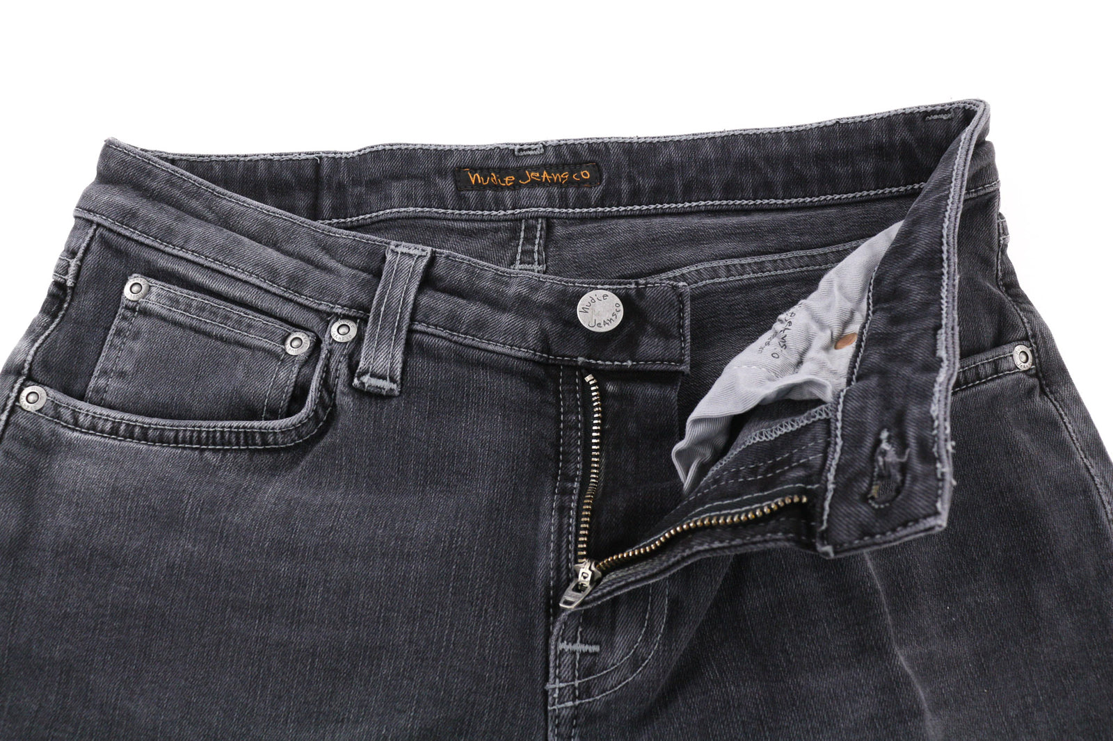 NUDIE JEANS Skinny Lin vyriški džinsai W29/L30 aptempti, skalbtos medvilnės tamprūs, pilki 