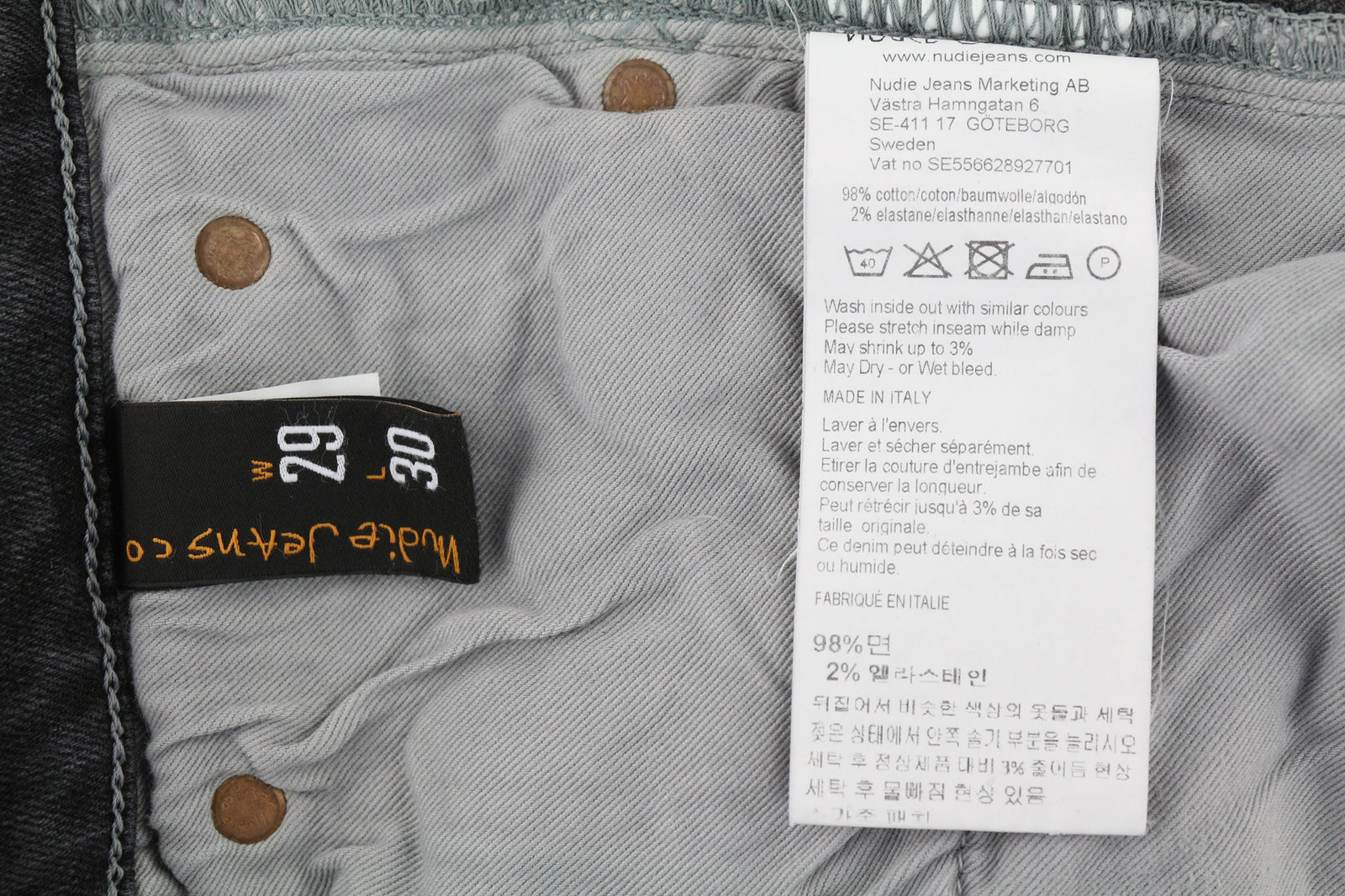 NUDIE JEANS Skinny Lin vyriški džinsai W29/L30 aptempti, skalbtos medvilnės tamprūs, pilki 