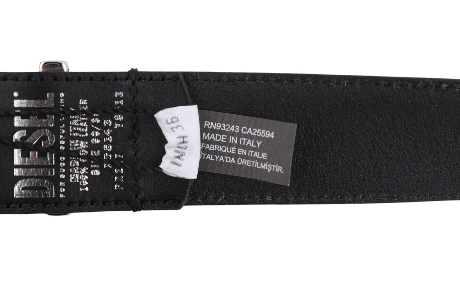 DIESEL B-Rock vyriškas diržas, 90 cm, juodas, 100 % odinis, su kilpelėmis, rekomenduojama kaina – 80 € 