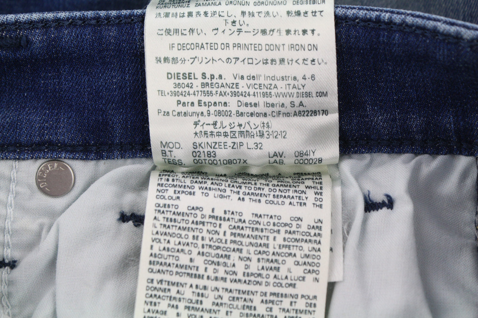 DIESEL Skinzee-Zip 084IY Women Jeans W27/L32 Super Slim Skinny RRP€190