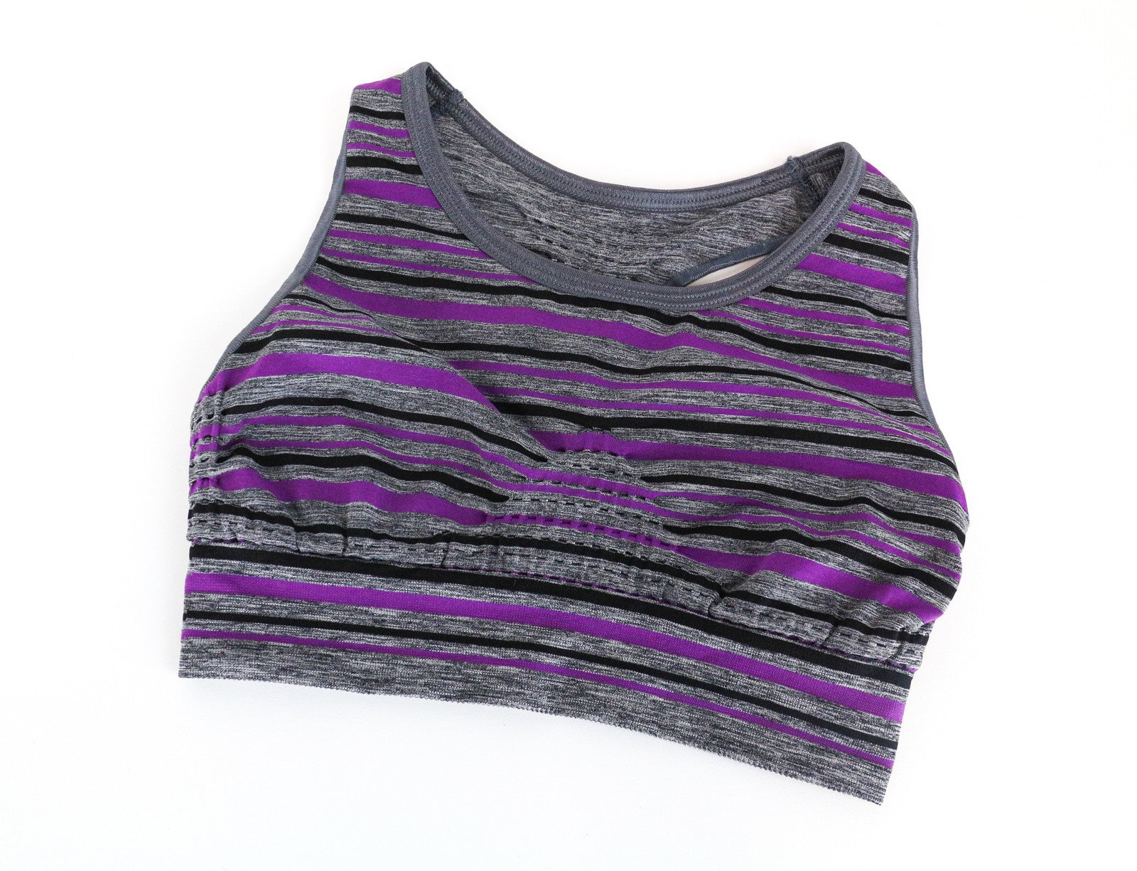 SWEATY BETTY Grey Purple Stripe Sports Bra S Women's Sleeveless Workout