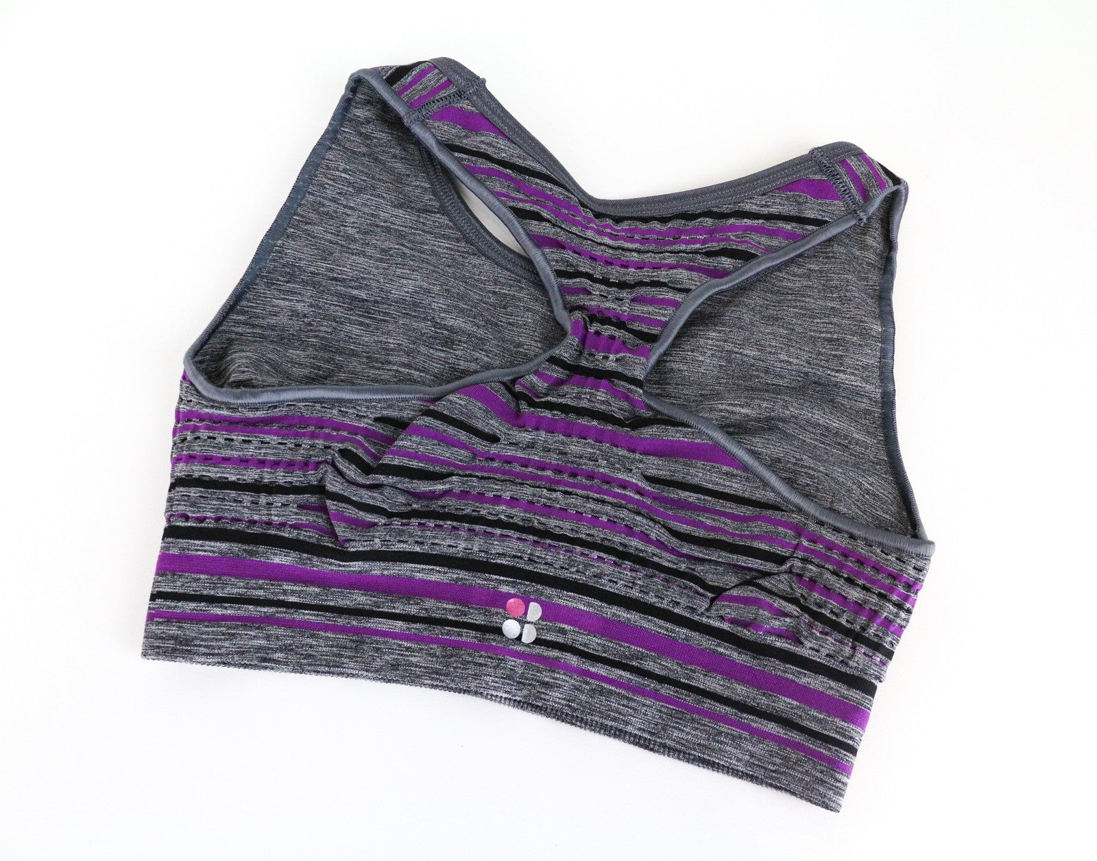 SWEATY BETTY Grey Purple Stripe Sports Bra S Women's Sleeveless Workout