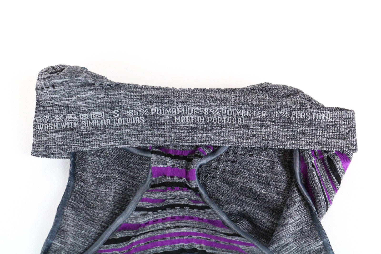 SWEATY BETTY Grey Purple Stripe Sports Bra S Women's Sleeveless Workout