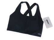 GYMSHARK XS Poise sportinė liemenėlė, juoda, tampri, be rankovių, su kryžminėmis petnešėlėmis 