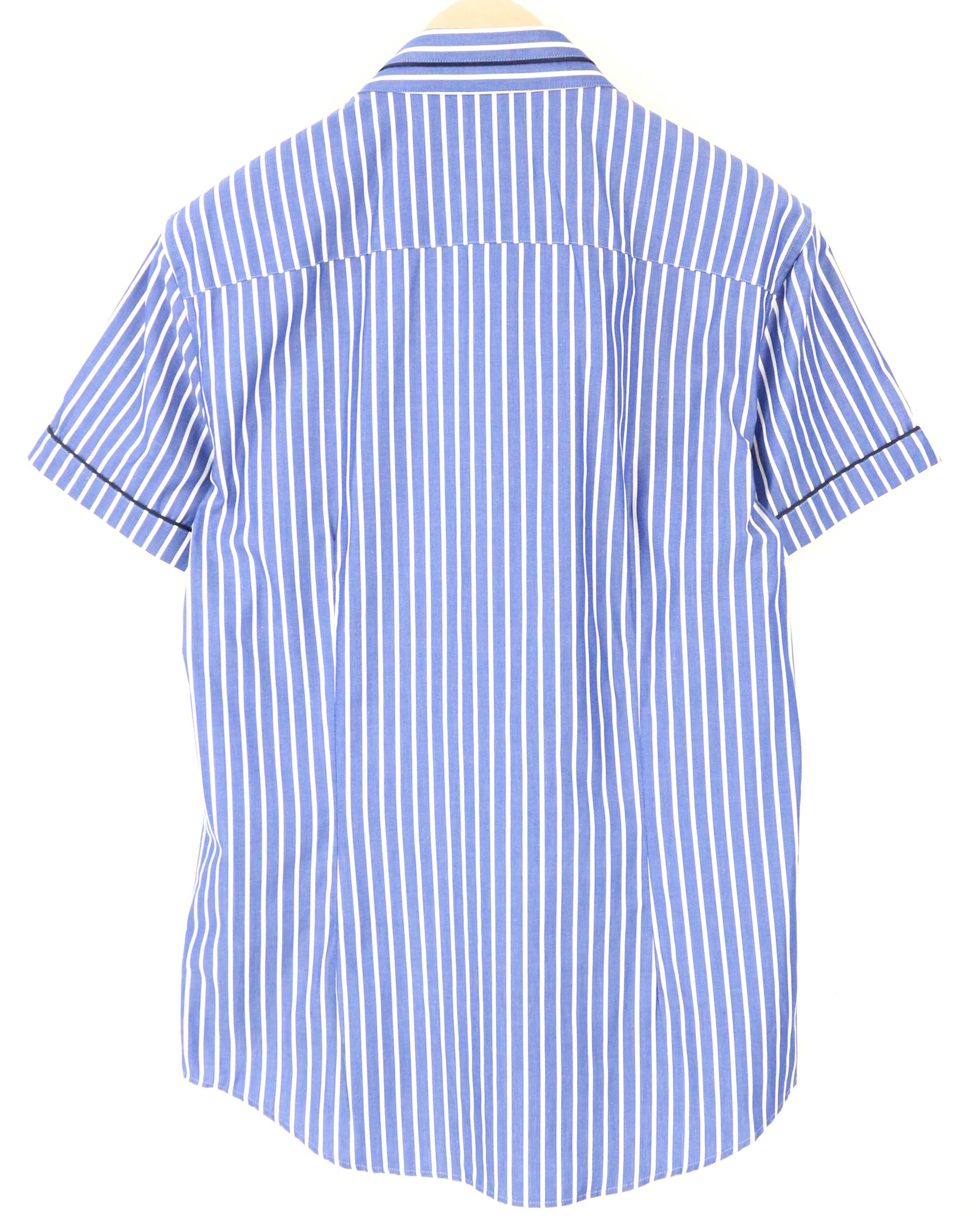 RICHMOND Men's 48 Shirt Blue Striped Cotton Pocketed Short Sleeve