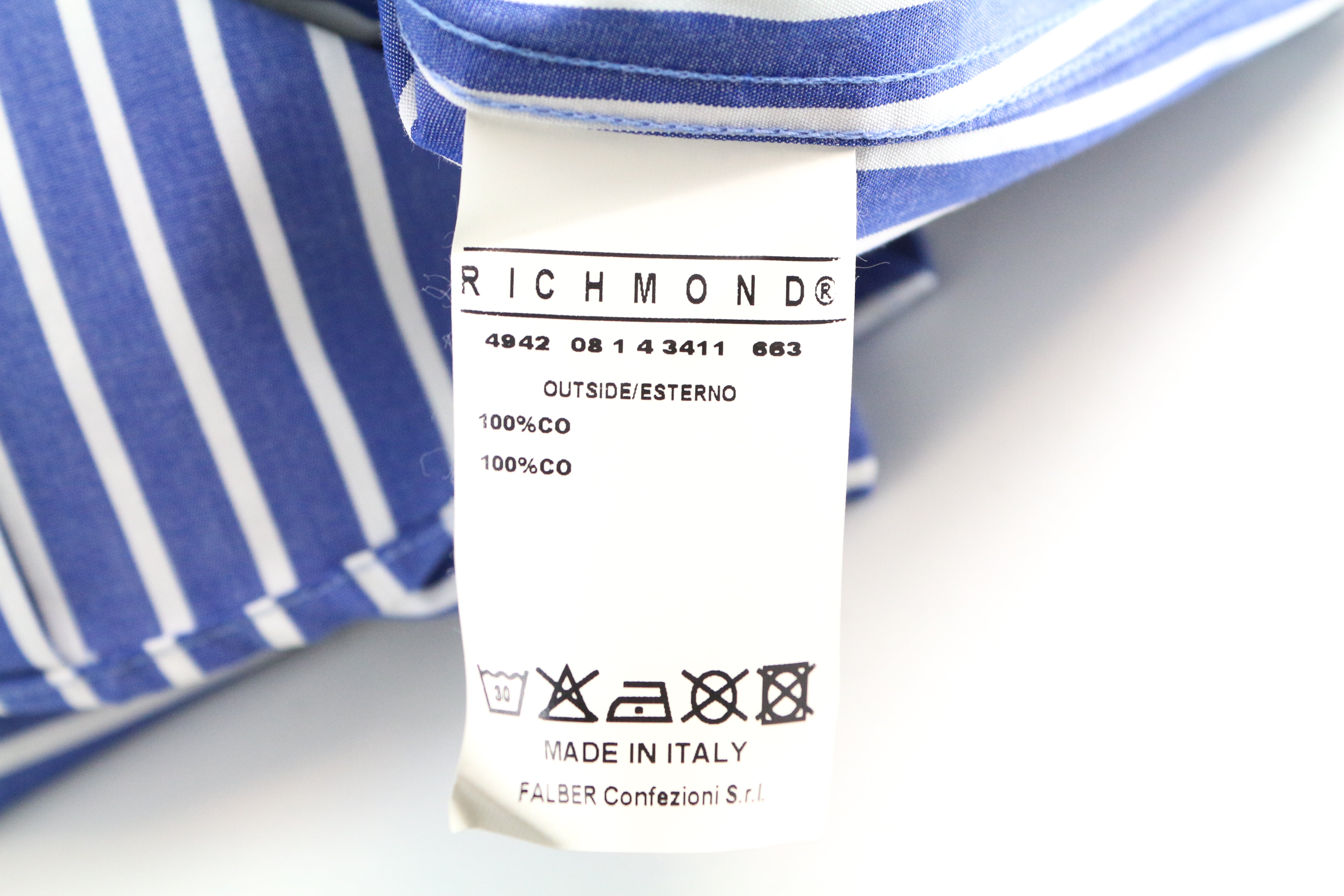RICHMOND Men's 48 Shirt Blue Striped Cotton Pocketed Short Sleeve