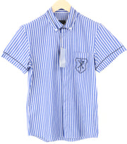 RICHMOND Blue 48 Shirt Men's Striped Cotton Pocket Short Sleeve Logo