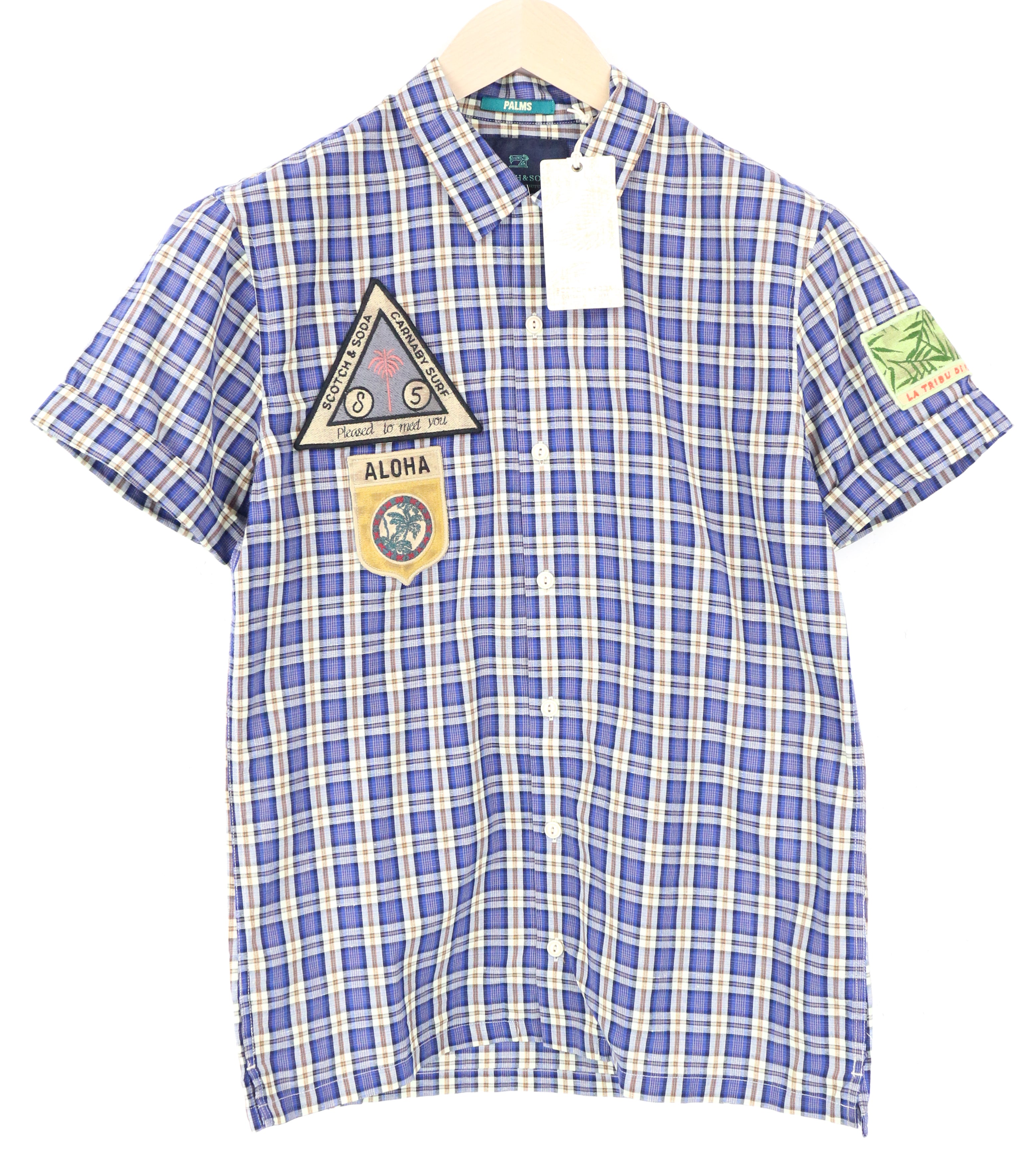 SCOTCH & SODA Ams Couture S Men's Shirt Blue Checked Cotton Linen Blend