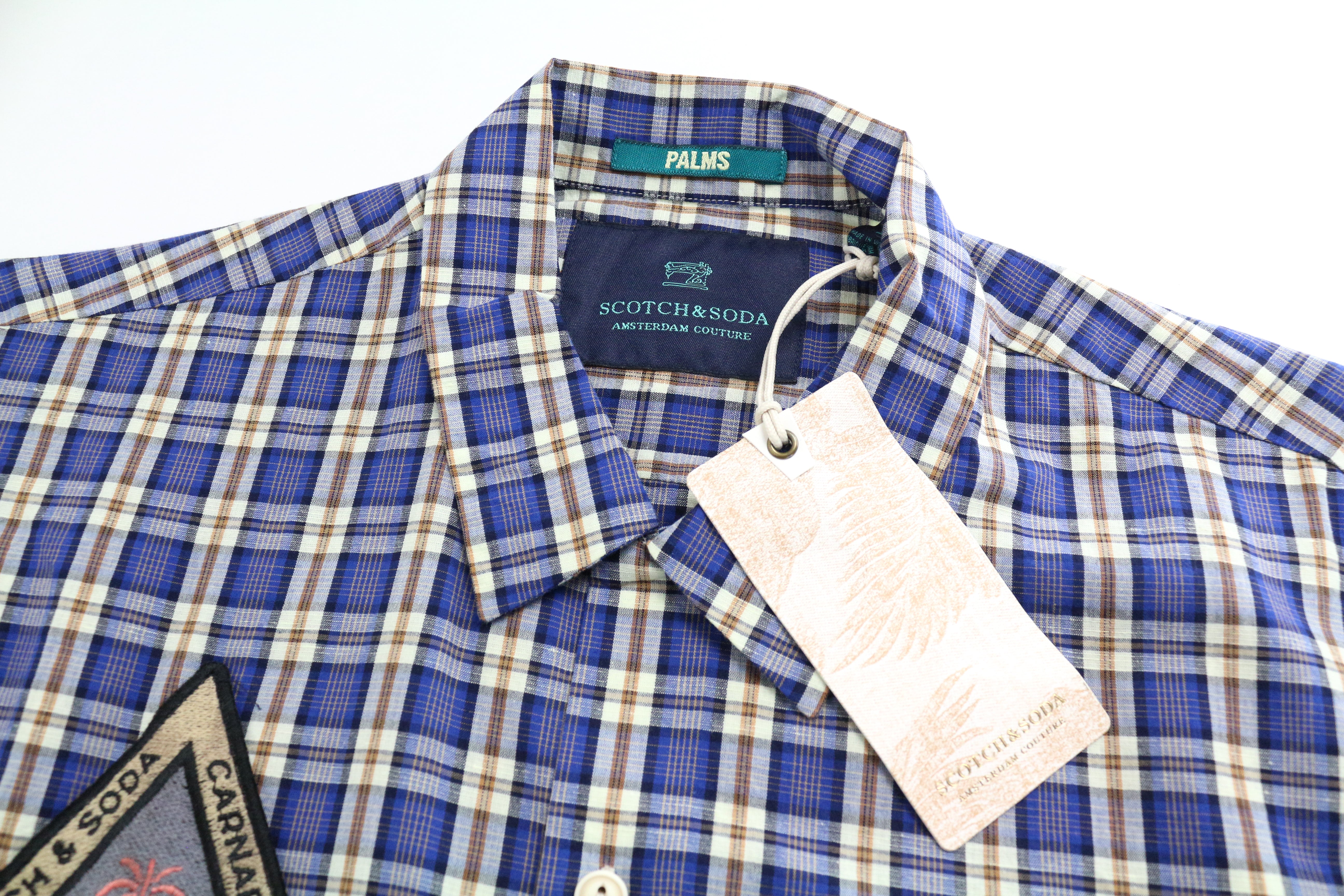 SCOTCH & SODA Ams Couture S Men's Shirt Blue Checked Cotton Linen Blend