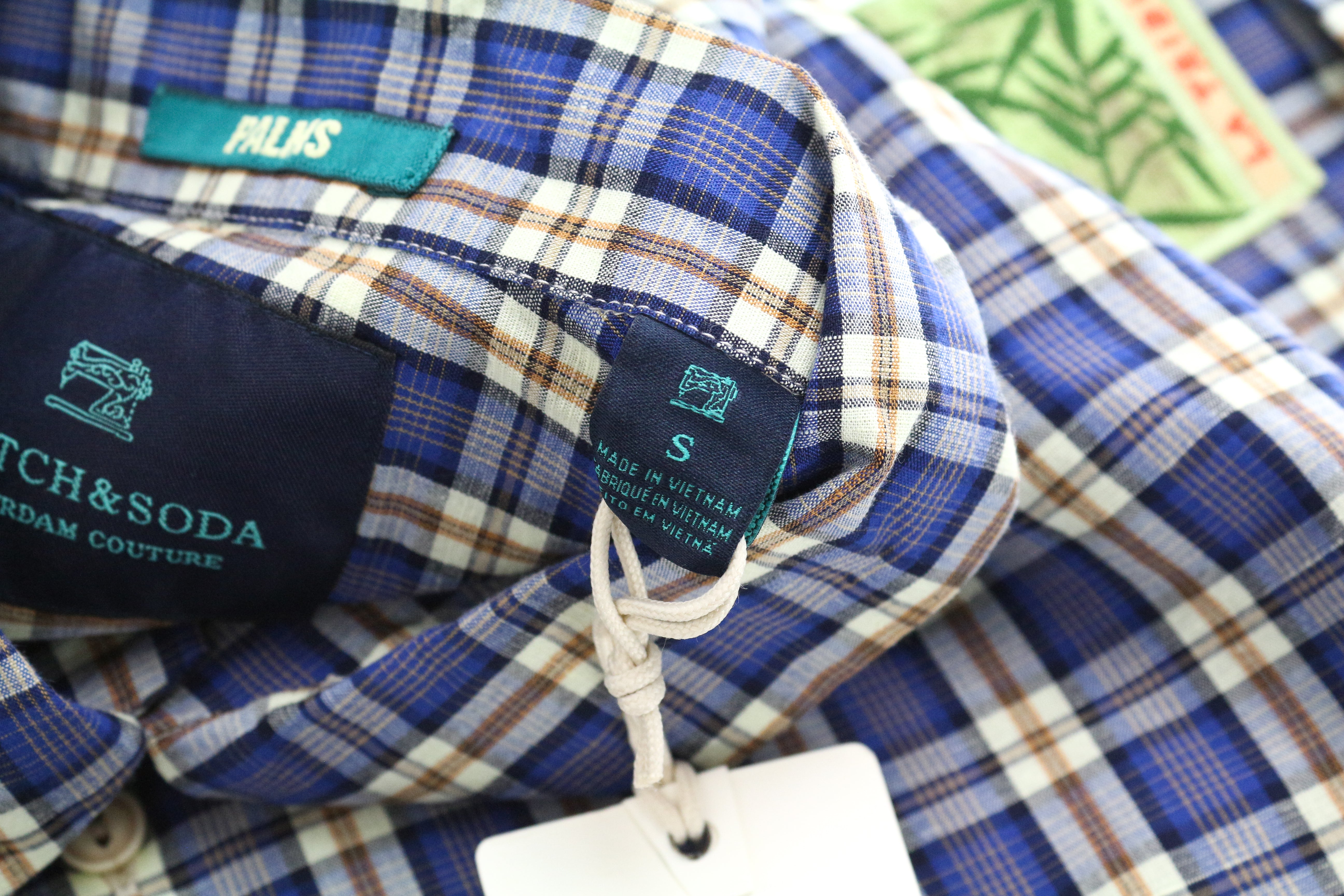 SCOTCH & SODA Ams Couture S Men's Shirt Blue Checked Cotton Linen Blend