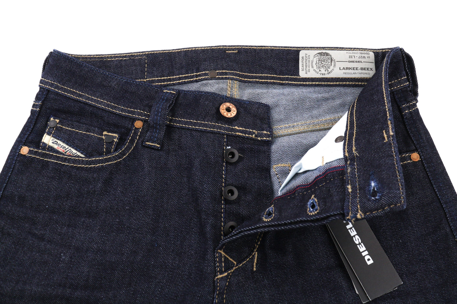 DIESEL Larkee-Beex 084HN vyriški džinsai W27/L32 Regular Tapered Stretch tamsiai mėlyni 