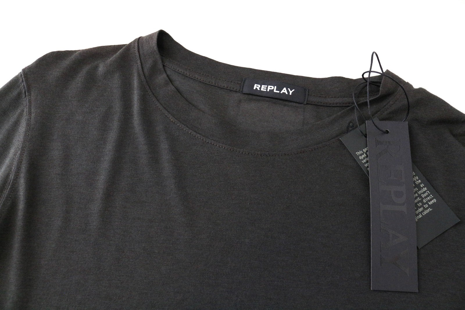 REPLAY vyriški marškinėliai pilkšvai rudi S dydžio medvilnės mišinio ilgomis rankovėmis su kišenėmis 