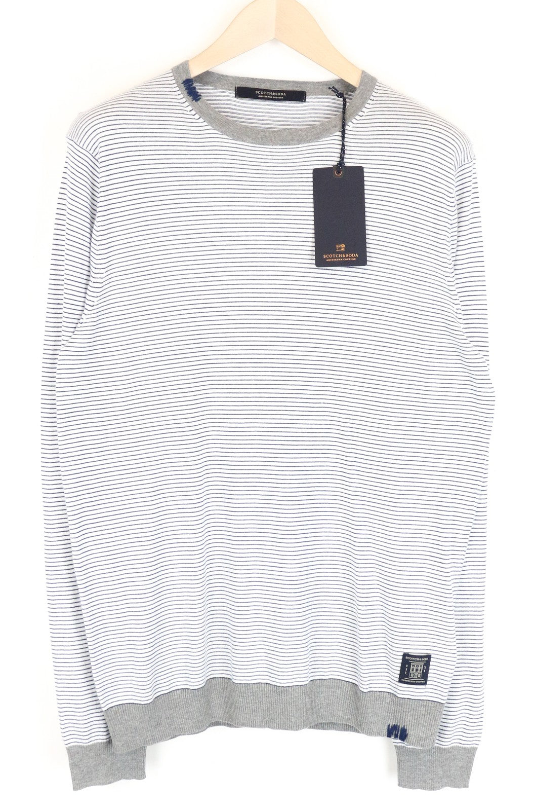 SCOTCH &amp; SODA Ams Couture vyriškas baltas megztinis su dryžiais ir ilgomis rankovėmis M 